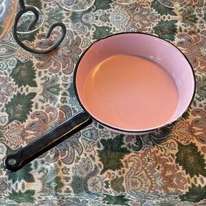 Vtg Pink & Black Enamelware Kitchen Fry Pan